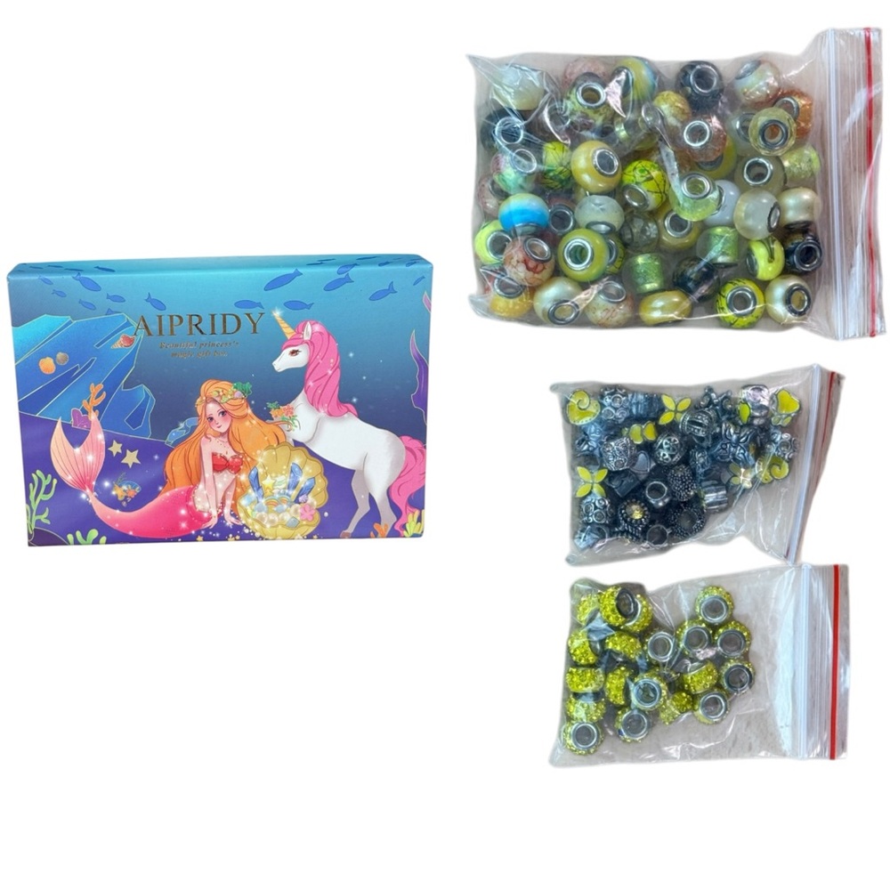 Aipridy Mermaid & Unicorn Themed Bead Box 100 Piece Jewelry Making Set